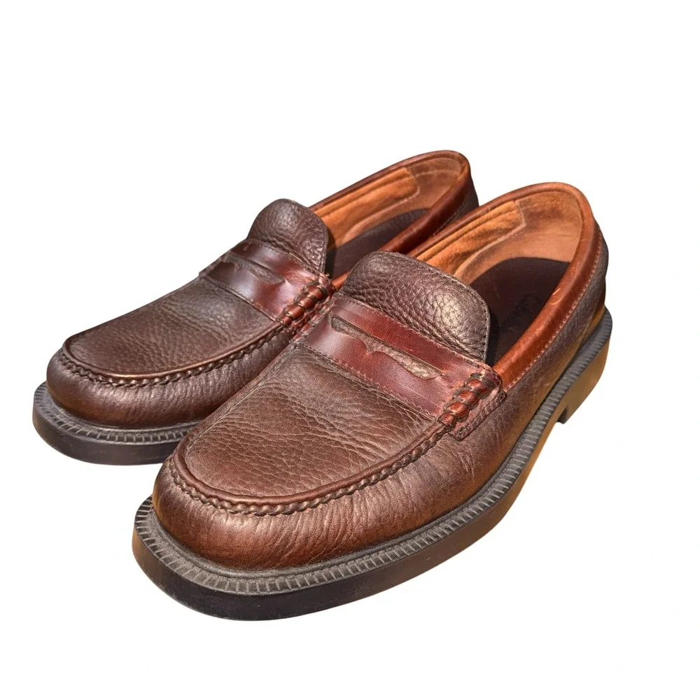 Cabelas Medway Moc Toe Mens‎ 9M Pre-Owned Penny Loafers Brown Pebbled Leather